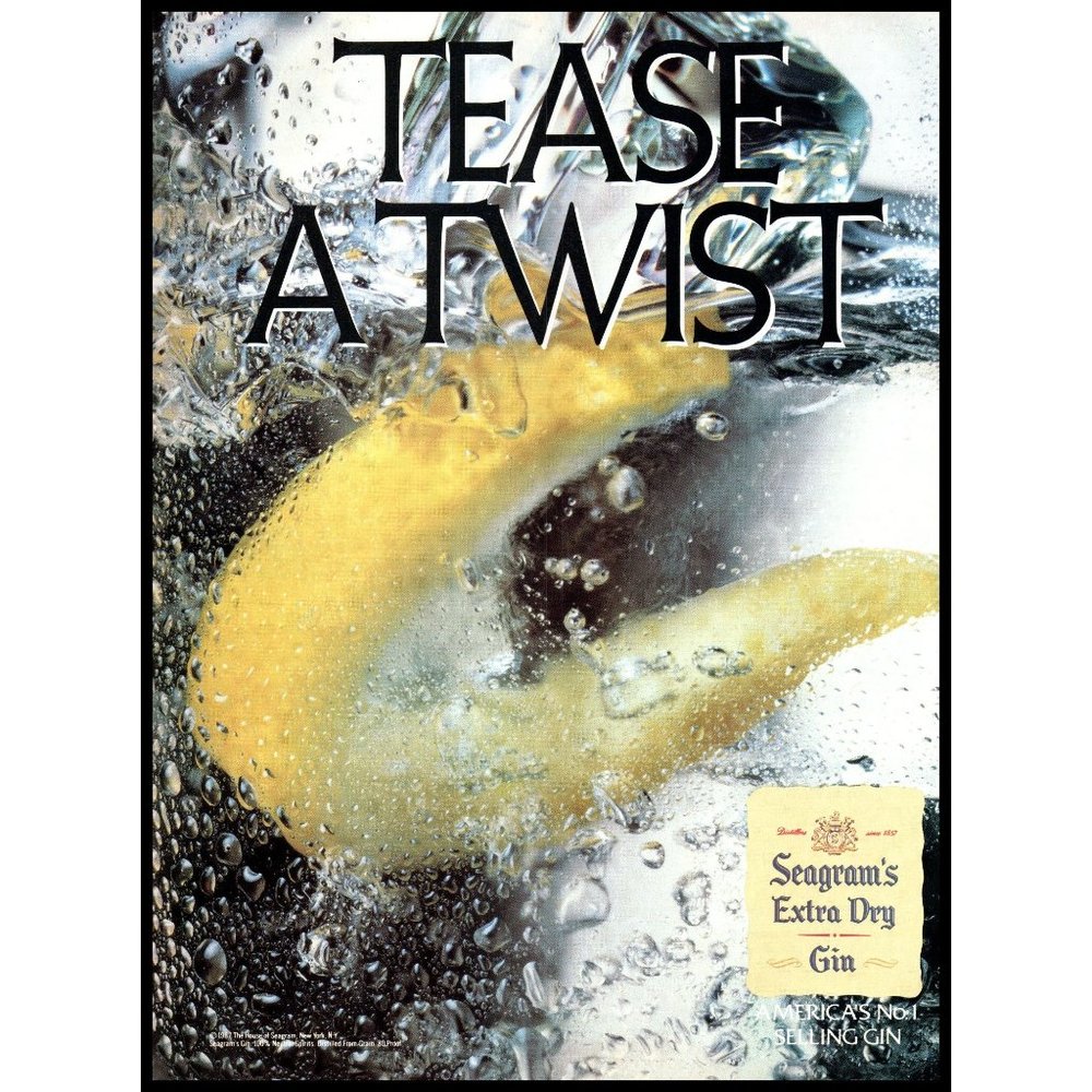 1987 Seagram's Extra Dry Gin Vintage Print Ad Lemon Twist Cocktail Wall Art
